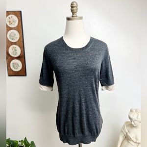 Burberry Brit Merino Wool Knit Tee Shirt with Nova Check Detail Medium